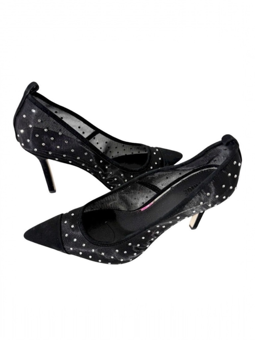 Paige Women's Silva Black Mesh Pointed Cap Toe Rhinestones Heeled Pump Size 6